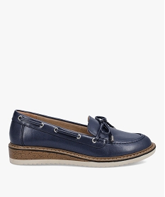 GEMO Mocassins femme unis à lacet bateau et petit talon compensé bleu standard
