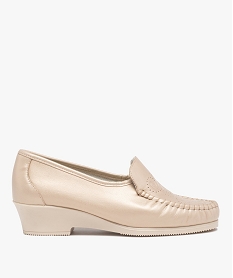 GEMO Mocassins femme confort unis dessus en cuir souple beige standard