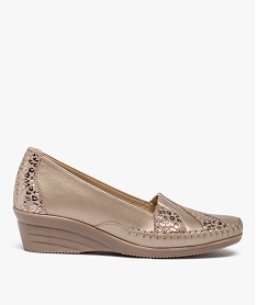 GEMO Mocassins femme confort à talon compensé reflets métal marron standard