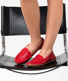GEMO Mocassins confort femme dessus cuir uni rouge standard