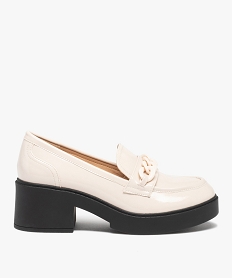 GEMO Mocassins femme vernis à talon large et semelle épaisse beige standard