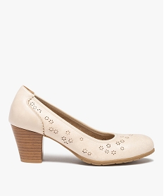 GEMO Escarpins femme dessus ajouré et talon rainuré Beige