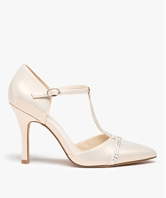 GEMO Escarpins femme irisés à bout pointu et strass beige standard