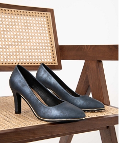 GEMO Escarpins femme à talon et liseré métallisé Bleu