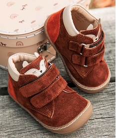 GEMO Chaussures premiers pas bébé garçon dessus cuir motif renard – NA! Brun