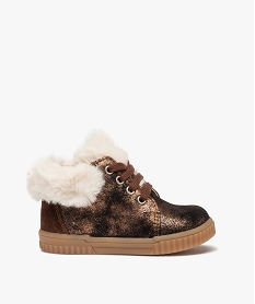 GEMO Baskets bébé fille mid-cut en cuir métallisé et col fourré – NA! marron standard