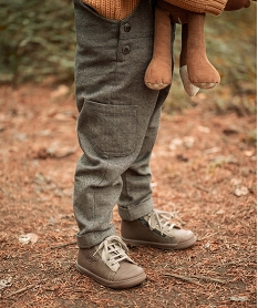GEMO Baskets bébé garçon mid-cut dessus cuir à lacets et zip – NA! marron fonce