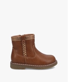 GEMO Boots bébé fille unies avec bride tressée sur le côté marron vif