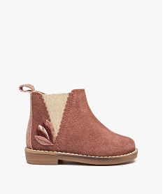 GEMO Boots bébé fille dessus cuir retourné motif fleur sur le côté – NA! rose standard