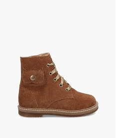 GEMO Boots bébé fille en cuir retourné uni à lacets et zip – NA! marron standard