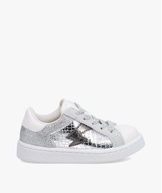 GEMO Baskets fille dessus pailleté et lacets brillants Gris