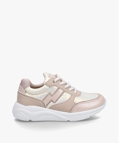 GEMO Baskets fille légères à lacets dessus toile satinée et irisée Rose