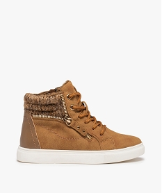 GEMO Baskets fille mid-cut fourrées à col en maille marron standard