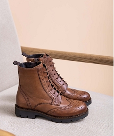 GEMO Boots fille crantées dessus cuir à bout golf - Tanéo marron standard