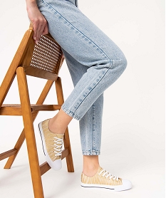 GEMO Baskets femme en toile à bout renforcé fermeture lacets dore