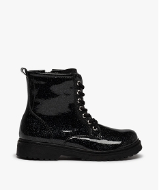 GEMO Boots fille vernies à lacets et zip style rangers noir standard