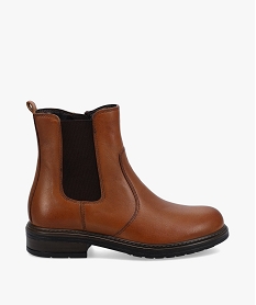 GEMO Boots fille style Chelsea unies dessus cuir - Tanéo marron standard