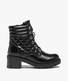 GEMO Boots fille à lacets dessus matelassé uni et semelle crantée noir standard