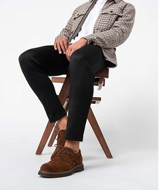 GEMO Derbies homme dessus cuir uni à lacets – Tanéo marron chine
