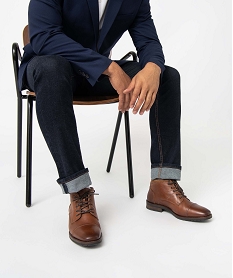 GEMO Derbies homme semi-montants dessus cuir uni – Tanéo marron chine