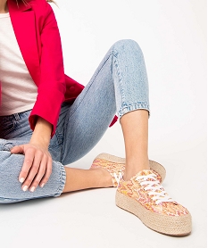 GEMO Baskets femme en toile multicolore à semelle en corde beige standard