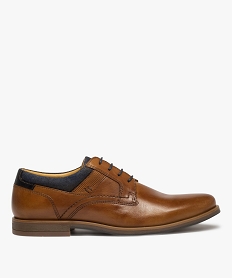 GEMO Derbies homme dessus cuir détails denim – Taneo marron chine