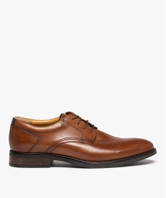 GEMO Derbies homme classiques à lacets dessus cuir uni marron vif