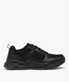 GEMO Baskets homme style running unies multi-matières noir vif
