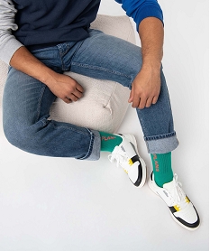 GEMO Baskets homme à détails colorés fermeture lacets Blanc