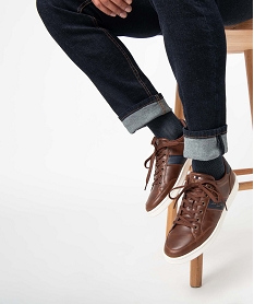 GEMO Baskets homme unies à lacets - Lee Cooper Brun