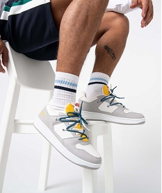 GEMO Baskets homme multimatières à double laçage - Camps blanc chine
