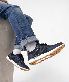 GEMO Baskets homme multicolores et multi-matières à lacets bleu chine