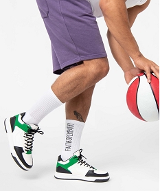 GEMO Baskets homme colorées semi-montantes à lacets Blanc