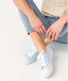 GEMO Baskets femme en toile à pois métallisés et bout renforcé bleu standard