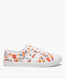 GEMO Baskets femme à lacet dessus toile à motif fleuri Orange