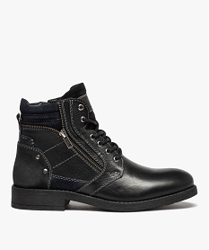 GEMO Boots homme dessus cuir uni détails métalliques - Taneo noir vif
