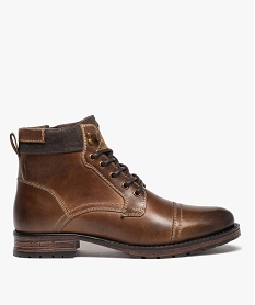 GEMO Boots homme à col rembourré dessus cuir - Taneo marron chine