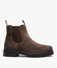 GEMO Boots homme crantées style Chelsea dessus cuir – Taneo marron chine