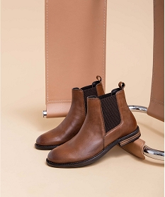 GEMO Boots homme style Chelsea dessus cuir uni - Taneo marron chine