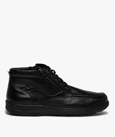 GEMO Boots homme confort dessus cuir uni à lacets noir vif