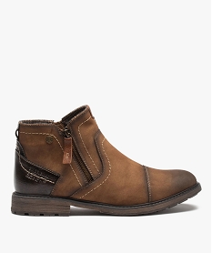 GEMO Boots fourrées homme zippés tige mate surpiquée marron chine