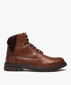 GEMO Boots homme unies à semelle crantée fermeture lacets et zip marron chine