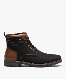 GEMO Boots homme en toile unie fermeture lacets et zip noir vif