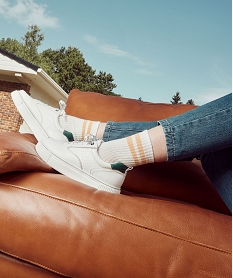 GEMO Baskets femme unies à lacets bicolores blanc standard