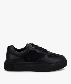 GEMO Baskets femme unies à semelle épaisse et dessus strass noir standard