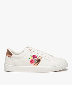 GEMO Baskets femme avec motif fleuri et touches brillantes blanc standard