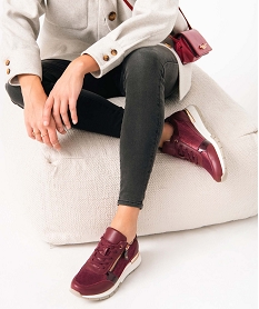 GEMO Baskets femme dessus verni et métallisé fermeture zip rouge standard
