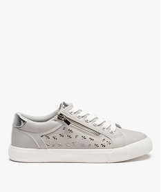 GEMO Baskets femme zippées à motifs fleuris perforés gris standard