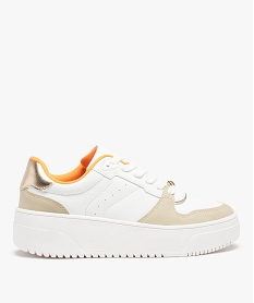 GEMO Baskets femme à semelle épaisse et doublure contrastée blanc standard
