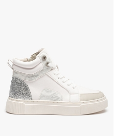 GEMO Baskets femme mid-cut à détails brillants fermeture zip Blanc